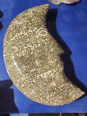 Polished Fossil Moon Face Accent Piece - Brown & Cream/ocean JASPER